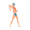 Man Swimmer with Medal, Happy Male Athlete Celebrating His Victory Vector Illustration