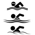 Man Swimming Graphic Icon Set. Summer Swim Water Information. Logo Design Element Illustration