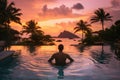 a man in swimming pool in a tropical luxury resort generative AI Royalty Free Stock Photo