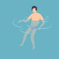 Man Swimming in Water, Guy Relaxing in the Sea, Ocean or Swimming Pool at Vacation, Summer Outdoor Activities Vector Royalty Free Stock Photo