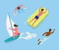 Man and Woman Swimming in Water, Swimmer Vector
