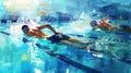 Man swimming with water splashing in pool. Athletes training for a race, competition or tournament. Royalty Free Stock Photo