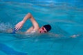 Man swims forward crawl style in swimming pool Royalty Free Stock Photo