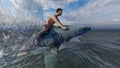 Man swims on a shark