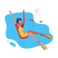 Man in Swimwear, Scuba Diving Mask and Flippers Swimming under the Water, Extreme Hobby Flat Vector Illustration Royalty Free Stock Photo