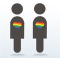 Man symbol icon with a rainbow heart, LGBT symbol, love is love, rainbow flag in heart icon, love wins