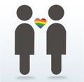 Man symbol icon with a rainbow heart, LGBT symbol, love is love, rainbow flag in heart icon, love wins