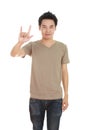 Man in t-shirt with hand sign I love you Royalty Free Stock Photo