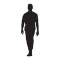 Man in t-shirt walking forward, isolated full body vector silhouette
