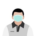 A man in T shirt wear hygienic green mask to protect virus infection and dust pollution vectors isolate on white background