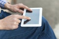 Man with tablet computer in her hands. Royalty Free Stock Photo