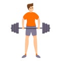 Man take barbell icon, cartoon style