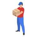 Man take delivery box icon, isometric style Royalty Free Stock Photo