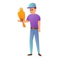 Man take parrot at veterinary icon, cartoon style Royalty Free Stock Photo