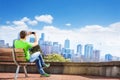 Man take selfie and Seattle downtown view Royalty Free Stock Photo
