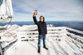 Man take selfie in Winter in High Tatras Mountains. High Tatry. Slovakia. Vysoke Tatry. Royalty Free Stock Photo