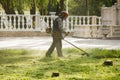 The man takes care of the lawn Royalty Free Stock Photo