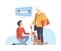 Man takes his dog from a dog handler who asks to leave a review vector illustration