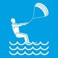 Man takes part at kitesurfing icon white