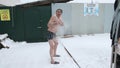 Man takes tempering procedures winter
