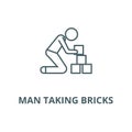 Man taking bricks vector line icon, linear concept, outline sign, symbol