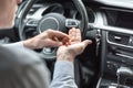 Man taking drugs before driving Royalty Free Stock Photo