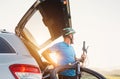 Man taking his bicycle out from the trunk of a car. Sport leisure concept image Royalty Free Stock Photo
