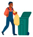 Man taking out trash bag. Repairman throwing garbage Royalty Free Stock Photo