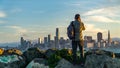 Man taking photo of san francisco cityscape during sunset Royalty Free Stock Photo