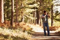 Man taking photographs in forest, Big Bear, California, USA Royalty Free Stock Photo