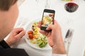 Man Taking Picture Of Food With Mobile Phone Royalty Free Stock Photo