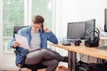 Man talking on mobile phone and looking at document Royalty Free Stock Photo