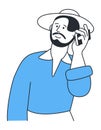 Man talking on phone. Hat guy calling on mobile from vacation