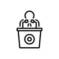 Black line icon for Man Talking By A Speaker, conference and speaker