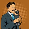 Man talking on the vintage phone vector Royalty Free Stock Photo