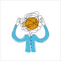 Man with tangled ball in his head. Concept of anxiety, panic attack