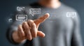 Man taps chat bubbles displaying modern communication and technology representing online interaction and digital messaging Royalty Free Stock Photo
