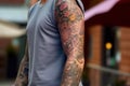 A man with tattoos on his arms. Generative AI Royalty Free Stock Photo