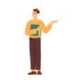 Man Teacher Character with Book Standing and Explaining Something Vector Illustration