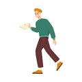 Man Teacher Character Walking with Book Vector Illustration