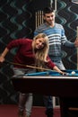 Man Teaching Woman How To Play Pool Royalty Free Stock Photo