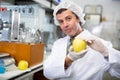 Man technician working in food testing laboratory Royalty Free Stock Photo