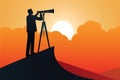 man with telescope observing the future, concept of Exploration of possibilities