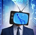 Man with television head in tv addiction concept Royalty Free Stock Photo