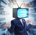 Man with television head in tv addiction concept