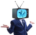 Man with television head in tv addiction concept