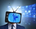 Man with television head in tv addiction concept