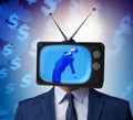 Man with television head in tv addiction concept