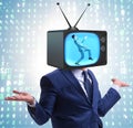 Man with television head in tv addiction concept