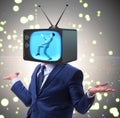 Man with television head in tv addiction concept